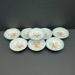 Jackson China Blue Flowers Brown Ribbons Dessert Fruit Berry Sauce Bowls